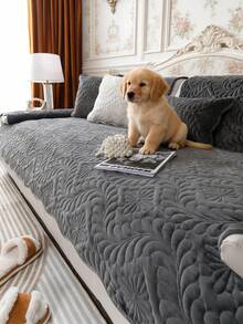 1 件刺绣毛绒沙发垫套，纯色叶子图案沙发套，防滑防刮，适合所有季节，易于清洁，节日和家居装饰，适合 1/2/3/4 座沙发 - 黑色 - 查看 11