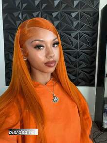 180% Density 13x4 Invisible HD Lace Front Human Blended Hair Wig Put Cut Put On And Go Straight Lace Closure Wigs Bye Bye Knots Glueless Pre Plucked Virgin Brazilian Human Blended Hair Long Wig With Baby Hair 8-36inch Ginger Orange 350 - S350 - View 3