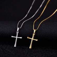 1件18K镀金银色不锈钢时尚休闲祈祷十字架吊坠项链，适合女性日常佩戴 - 銀色 - 查看 1