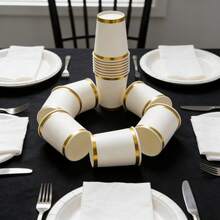 Bộ 10/20/50 cốc giấy viền vàng sang trọng, thích hợp cho đồ uống nóng/lạnh, chống dầu và bền, tuyệt vời cho tiệc sinh nhật, đám cưới, tiệc độc thân, lễ tốt nghiệp, lễ Phục sinh và nhiều dịp khác. - nhiều màu - Xem 2