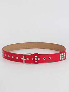 1件男女通用纯色朋克摇滚铆钉水钻亮片装饰时尚腰带，适合青少年、休闲户外、运动、度假、旅行、毕业礼物、生日、日常穿着 - 紅色 - 查看 6