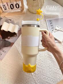 兼容斯坦利杯配件（2个吸管帽）（2个吸管帽+1个底部保护盖，适用于40盎司杯子）适用于杯子吸管盖，简约便捷，日常系带吸管帽，可重复使用硅胶吸管帽，防溅防尘吸管套，便携易清洗保温杯吸管配件，可爱卡通花朵吸管防尘套，粉色、蓝色、紫色、黄色、绿色 - 彩色 - 查看 6