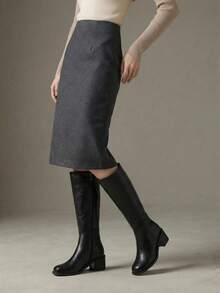 时尚女式侧拉链马靴，秋冬时尚鞋履，优雅高筒靴，舒适贴合，女士必备鞋履。标志性西部女靴，时尚皮靴，骑马休闲两相宜，优雅黑色靴子，及膝长靴 - 黑色 - 查看 6