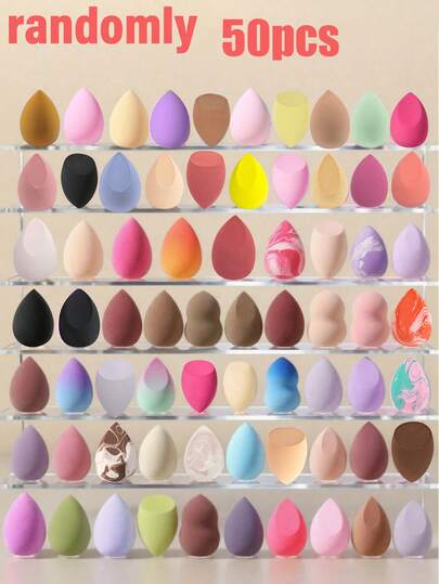 1-50个化妆海绵套装，美妆蛋，化妆海绵，化妆混合海绵，多色化妆海绵，美妆海绵，美妆工具，柔软亲肤，适用于液体和膏状化妆品，干湿两用化妆海绵，适用于遮瑕膏、粉底液、面霜、腮红等，多功能