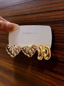 2-8 pares de pendientes dorados con relieve para mujeres, que golpean directamente el punto estético - patrón de concha, flores retorcidas, pliegues metálicos, cada par viene con un filtro lujoso... Excelente calidad, que combina bien con abrigos y suéteres, de moda y versátil - Dorado - Ver 9