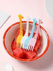 2/12/24pcs Cute Giraffe Fruit Forks, Cartoon Plastic Small Forks, Dessert Cake Forks, Animal Cartoon Fruit Picks, Party Snack Ice Cream Small Forks Suitable For Birthday, Wedding, Festival Parties - Multicolor - View 6