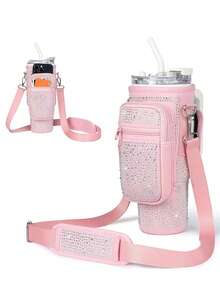 1PC Large Capacity 40oz Ice-Cold Cup Sleeve Made Of Diving Material, Rhinestone Cup Sleeve, Adjustable Outdoor Multi-Functional Cup Sleeve/Water Bottle Sleeve - Multicolor - View 14