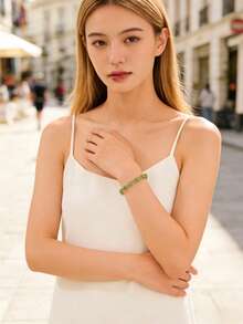 1pc Fashionable Delicate Bohemian Bamboo Beaded Bracelet, Elastic Bangle Wristband, Suitable For Casual Daily Wear - Multicolor - View 4