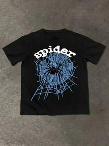 Spider Graphic Tee, (220g  100 Percent Cotton T-Shirt), Inner Clothing T-Shirt Fashionable Men's And Woman Cotton T-Shirt, A Perfect Surprise Gift For Family And Friends, Men's Shirts, Men's Summer T-Shirt, Holiday Gift, Ideal Present. - 黑色 - 查看 1