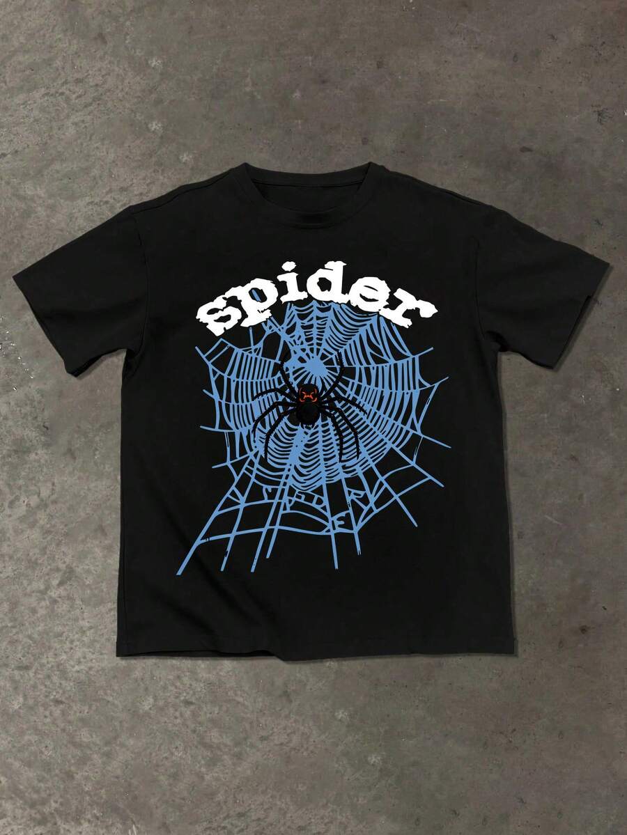 Spider Graphic Tee, (220g  100 Percent Cotton T-Shirt), Inner Clothing T-Shirt Fashionable Men's And Woman Cotton T-Shirt, A Perfect Surprise Gift For Family And Friends, Men's Shirts, Men's Summer T-Shirt, Holiday Gift, Ideal Present. - 黑色 - 查看 1