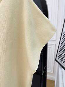 Suéter de punto holgado con cuello de corbata, a rayas y contraste de color, para primavera, talla grande - Beis - Ver 5
