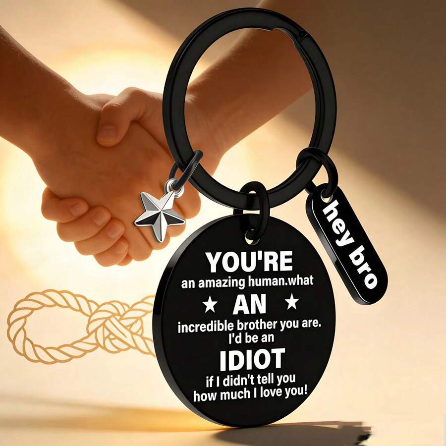 1pc Funny & Meaningful Brother Gift, Stainless Steel Keychain, Cool Black Key Ring, Suitable For Brother's Birthday, Graduation, Unique Gift, You Are Awesome - Black - View 1