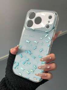 小众高端激光全息蓝色扎染鱼形图案全覆盖防震保护手机壳，兼容 17 Pro Max、16、15、13，个性化创意保护套 - 藍色 - 查看 3