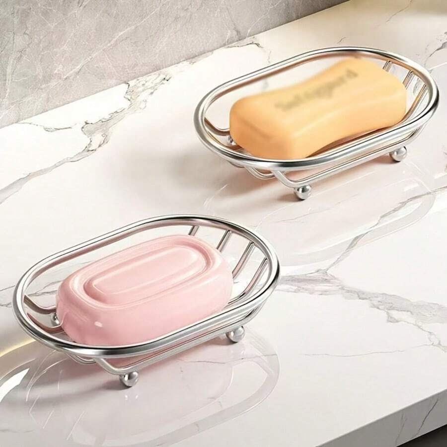 1 khay đựng xà phòng hình oval sáng tạo có lỗ thoát nước, chất liệu thép không gỉ bền chắc, phụ kiện phòng tắm