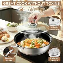 Pots, Pots And Pans Set, Stainless Steel Cookware Set - 15 Pieces Pots And Pans Nonstick Pot And Pan Set Includes 1 Frying Pans, 5 Pots, 6 Lids And 3 Utensils, With Stay Cooling Handle, Induction Oven - 查看 3
