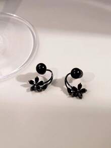 1 Pair Glossy Bowknot Crystal Tassel Earrings For Teenagers - Black - View 3