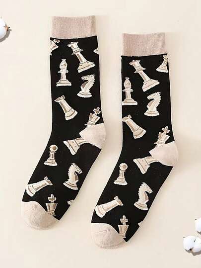 زوج من جوارب الكاحل المتوسط للرجال بتصميم نمط الشطرنج، جوارب عالية الجودة ذات تصميم إبداعي مناسبة للعطلات والهدايا، جوارب رقيقة وقابلة للتنفس ومريحة وماصة للرطوبة مناسبة للربيع/الخريف، مناسبة للرياضة والملابس الكاجوال والشارع
