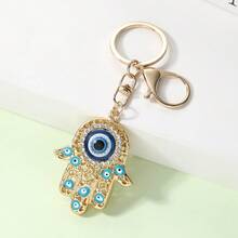 6件套法蒂玛手形钥匙扣，欧美棕榈眼钥匙圈，女士包包配饰，吊坠，闪亮字母波西米亚锌合金饰品，夏季 - 彩色 - 查看 5