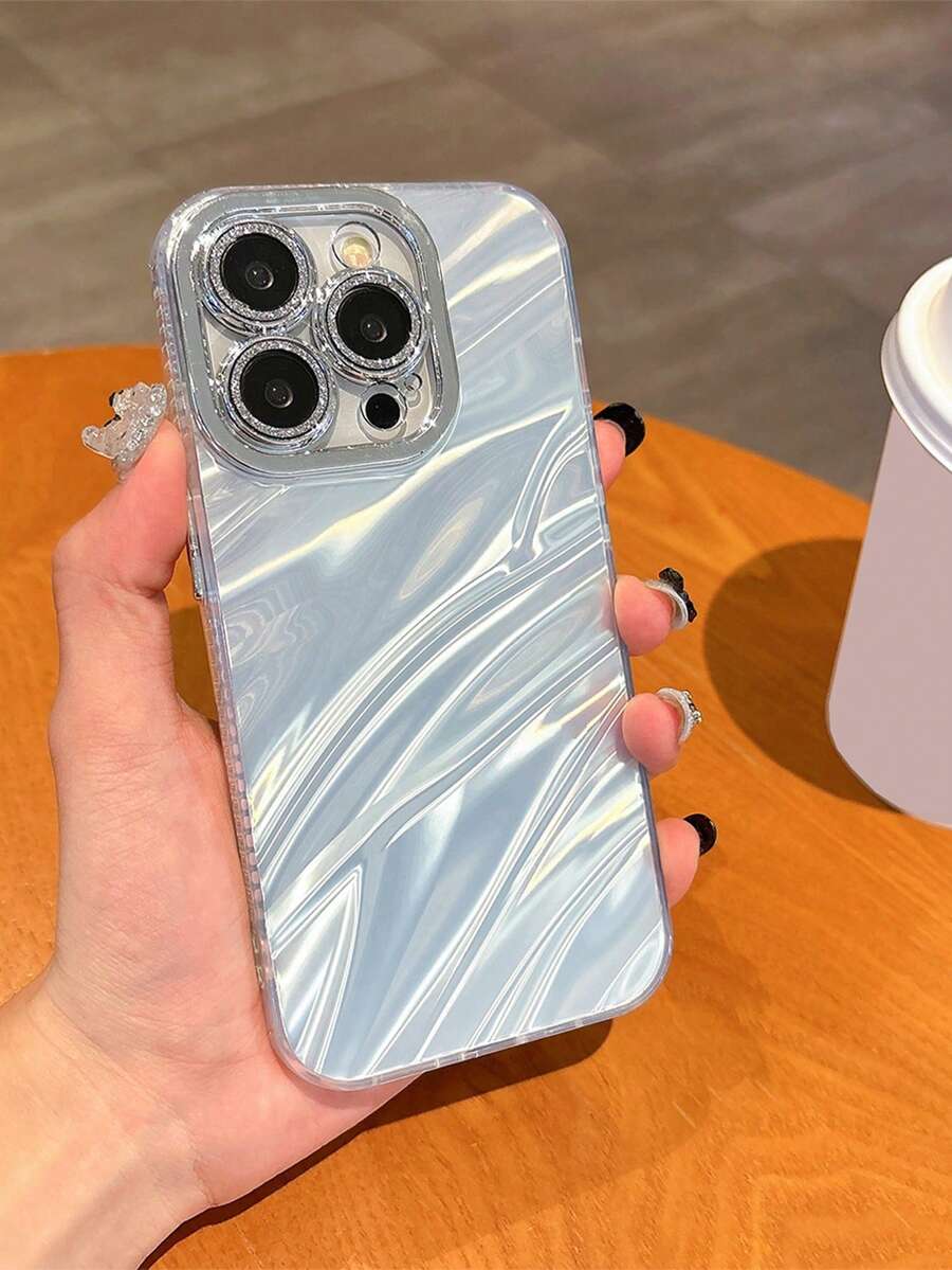 Skin-Friendly Electroplated Wavy Pattern IMD Phone Case With Camera Protection, Suitable For IPhone 11, 12, 13, 14, 12 Pro Max, 13 Pro Max, 15, 15 Pro, 15 Plus, 15 Pro Max, 16, 16 Pro, 16 Plus, 16 Pro Max, 17, 17 Pro, 17 Pro Max - Silver - View 1