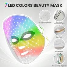 Facial Red Light Therapy, LED Facial Mask Light Therapy Device, Adjustable Brightness, 7-Color LED Mask, Wireless And Rechargeable, Red Light Mask, Anti-Aging, Brightening Skin Tone, Skin Rejuvenation. - 彩色 - 查看 4