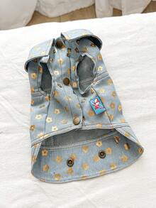 1pc Pet Clothes, Flower Design Durable Cute Outfit For Small/Medium Dogs & Cats - Blue - View 7