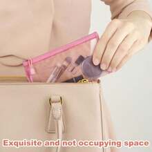 3 bolsas de maquillaje de malla pequeñas bolsas de maquillaje de malla con cierre bolsa de cosméticos portátil para mujer bolso de lápiz labial llaves artículos esenciales tarjetas - Naranja rosa y azul - Ver 5