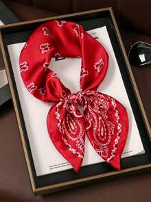 1pc Women Bohemian Style Paisley Print Bandana Scarf, Casual Sunscreen Headscarf Shawl, Suitable For Daily Wear, Spring/Summer For Dress - 酒紅色 - 查看 4