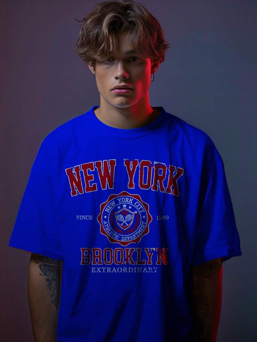 Brooklyn Every Day Men's Oversized T-Shirt New York Brooklyn Extraordinary, Sizes S To Plus Size 6XL, 100% Cotton, 18 Colors - 寶藍色 - 查看 1