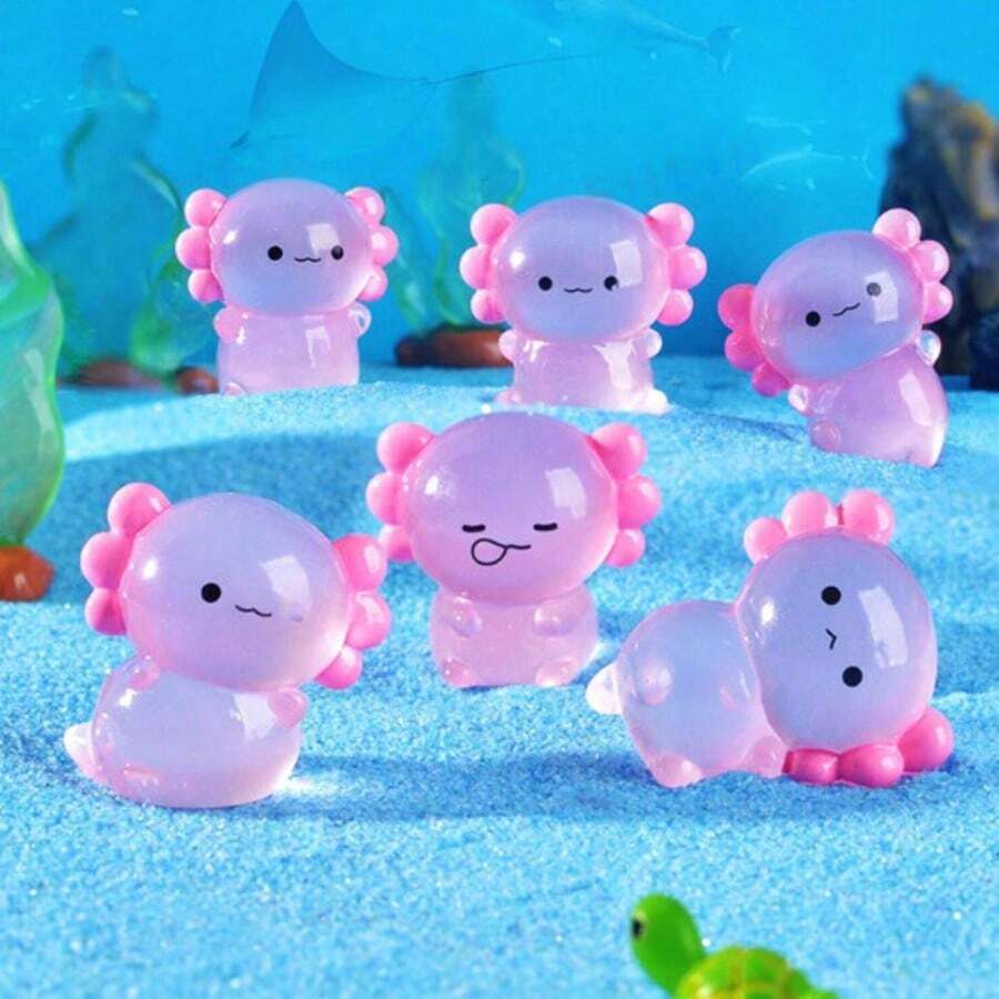 6/12pcs Glow-In-The-Dark Mini Resin Mexican Axolotl Figurines, Compact Mexican Axolotl Decor That Hides In Darkness, Suitable For Miniature Garden Landscape, Crafts, Party Favors (Random Color) - Multicolor - View 1