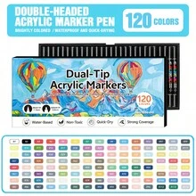 返校季双头丙烯马克笔套装，12/24/36/48/60/72/100/120色可选，软头和细头，水性速干防渗色，适用于陶瓷/金属/玻璃/织物/石材/塑料等材质，可用于艺术绘画/DIY手工/日记/陶瓷装饰等。 - 雙頭馬克筆 - 查看 14