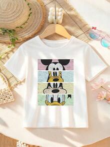 Disney Women's T-Shirt Mickey And Friends Printed Pattern Girls' T-Shirt Children's Clothing Design Short Sleeve Casual Cute Style Comfortable And Relaxed For Parties And Play Suitable For Machine-Washed Gift Packaging. - trắng - Xem 1