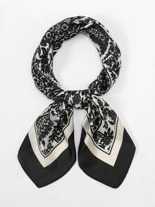 26.77 Inch Silk-Like Printed Square Scarf, 68cm Women's Fashion Breathable Multifunctional Headband Neckerchief Accessory, 1pc - Black - View 2