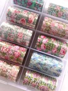 10 Rolls/Box Flower Nail Stickers, Nail Art Design Stickers, Lace Flower Nail Stickers, Holographic Foil Star Nail Transfer Foil Stickers, DIY Spring Nail Decor - Multicolor - View 6