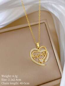 一件金色心形“妈妈”项链，饰有星星和锆石 - 彩色 - 查看 3