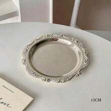 1pc Vintage Tray, Cup Coaster, Candle Mat, Jewelry Organizer Plate, Silver/Gold Metal - Silver - View 9