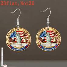 2026年美国建国250周年纪念亚克力吊坠耳环，2D平面美国国旗和自由女神像吊坠，1776-2026爱国风格首饰 - 彩色 - 查看 6