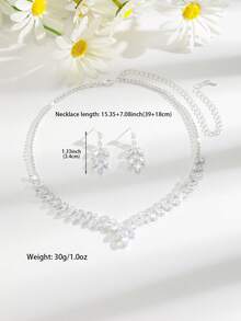 奢华水晶锆石新娘首饰套装，V形项链和耳环，也适合伴娘、晚礼服和派对佩戴 - 白色 - 查看 4