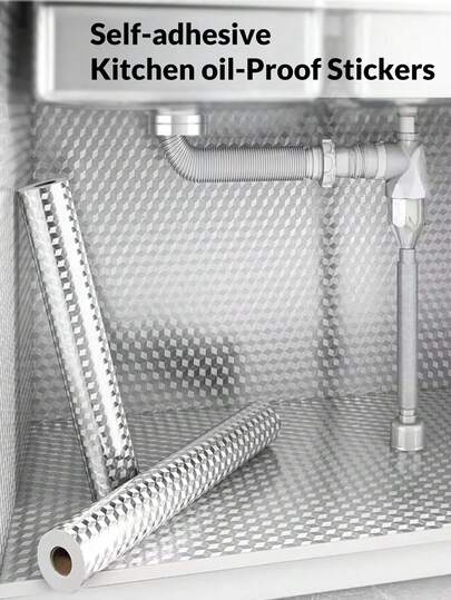 40厘米 x 2-4米 自粘铝箔防水耐热贴纸，厨房防油贴纸，适用于水槽/橱柜/抽屉