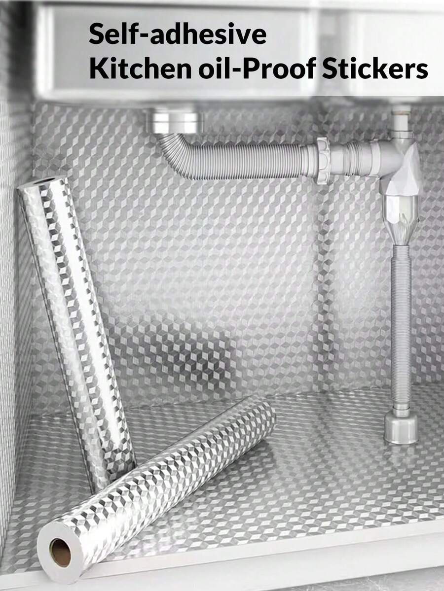 40cm X 2-4m Self-Adhesive Aluminum Foil Waterproof And Heat Resistant Sticker, Kitchen Oil-Proof Sticker For Sink/Cabinet/Drawer - Silver - View 1