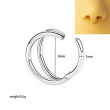 单圈耳环，14K镀金轻盈银双圈耳环，适合单耳穿孔，可佩戴于耳软骨、耳廓、耳屏，316L不锈钢鼻中隔环，16G耳软骨穿孔饰品，鼻中隔环，唇环，跨境工厂直销 - 銀色 - 查看 4