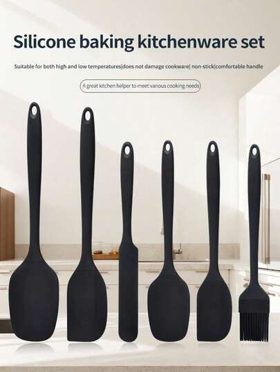 6 pièces Set d'ustensiles de cuisine et de cuisson en silicone, outils de cuisine résistants à la chaleur et anti-adhérents avec poignées confortables, convient pour la cuisson à haute/basse température, idéal pour la cuisson, le mélange et le service