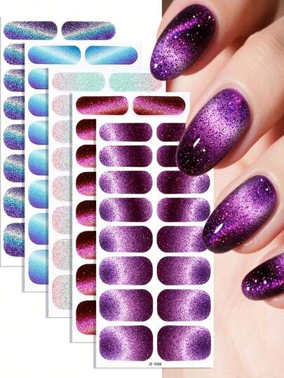 Pegatinas de uñas con ojos de gato con brillo, calcomanías de uñas holográficas para uñas completas, pegatinas de arte de uñas impermeables con respaldo adhesivo, decorativas brillantes