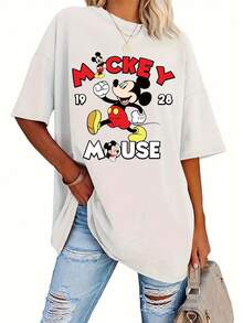 Disney Licensed Castle Print Round Neck Women'S Plus Size Short Sleeve T-Shirt - 白色 - 查看 1