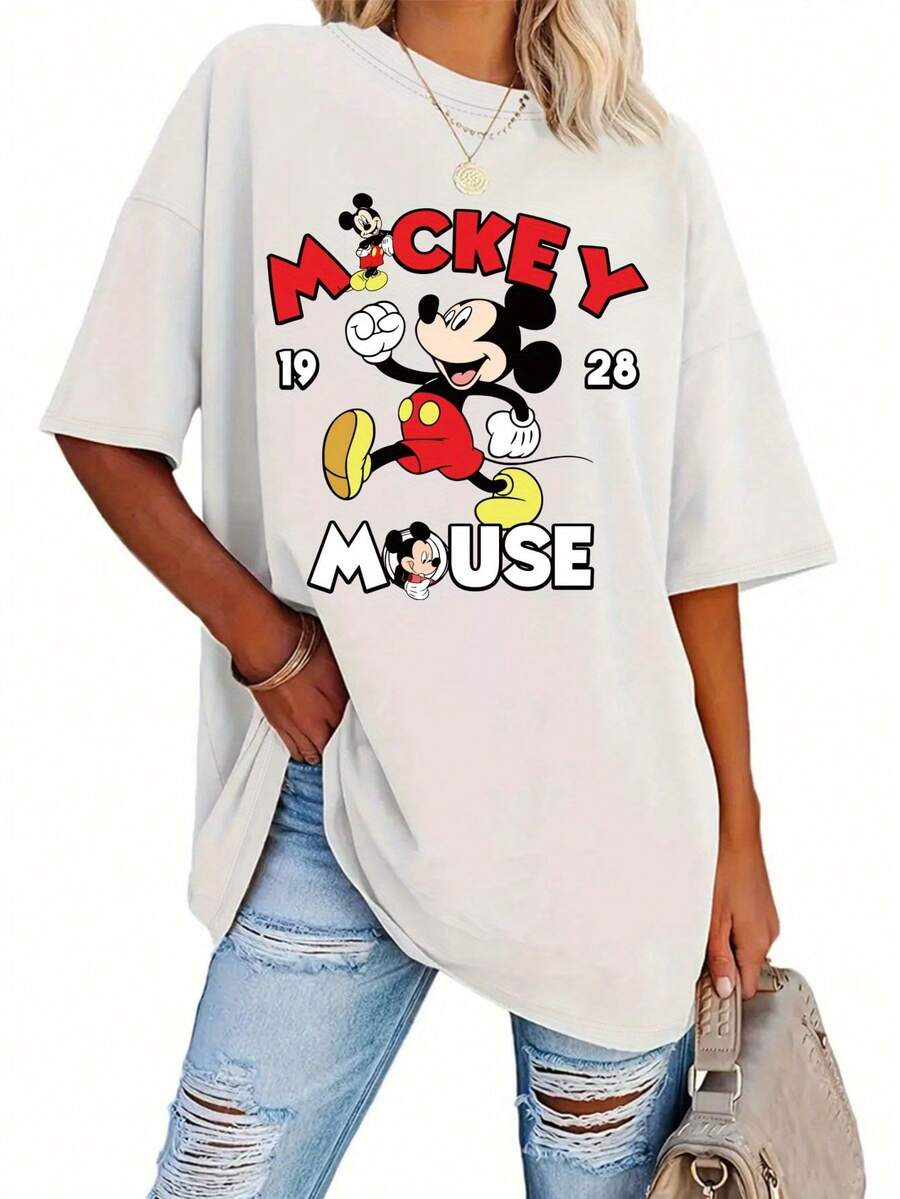 Disney Licensed Castle Print Round Neck Women'S Plus Size Short Sleeve T-Shirt - 白色 - 查看 1