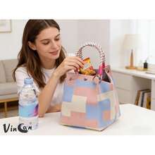 VINCAN Bolso de mano de punto con estampado floral retro 2025, bolso de mano vintage de mujer con bloques de color, hecho de fibra de poliéster, con correa de hombro fija y hebilla de , adecuado para el trabajo, el transporte y el uso diario - Multicolor - Ver 5