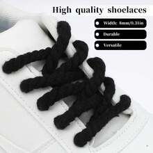 1pair Fashion Wide Round Chunky Rope Shoe Laces Replacement Strings For Casual Sneakers - 1雙黑色 - 查看 8