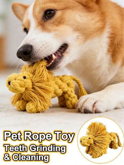 1pc Dog Chew Rope Toy, Cute Lion Shaped Rope Toy, Thick Braided Knotted Structure For Dogs To Chew And Grind Teeth, Relieve Teething Discomfort, Clean Teeth Surface, Suitable For Medium And Small Dogs, Interactive Play, Outdoor Games, Solitary Entertainment, Pet Supplies, Dog Toy