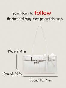 FEISTURE 1pc Fashionable Women's Underarm Shoulder Bag With Strap Decor, Suitable For Daily Outings, Dating, Commuting - White - View 4