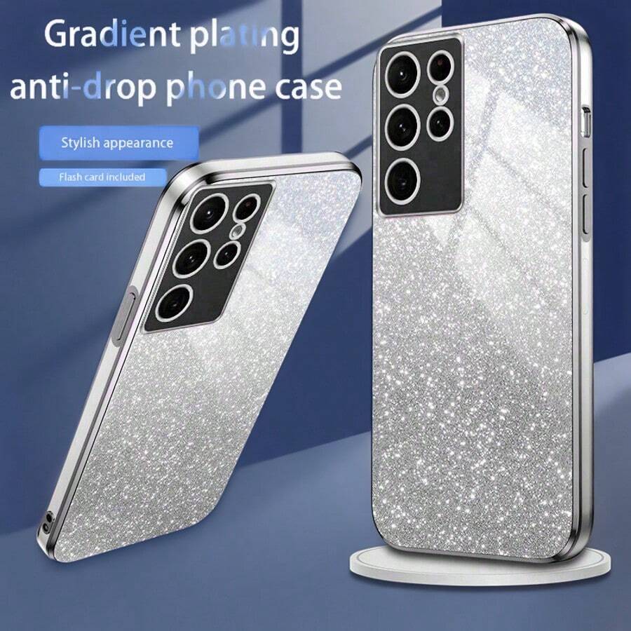 1件漸層亮片水鑽手機殼,相容 iPhone 17、Galaxy A04E、A05S、A06、A07、A12、A13、A14、A15、A16、A17、A21S、A22、A23、A24、A32、A33、A34、A35、A53、A54、A73、S10、S20、S21、S22、S23、S24、S25 Ultra、Note 20、Note 7/8/9/10/11/12/13 14、9/10/12/13C/14C、MOTO、Honor、Reno 7 等多款機型,防震手機保護殼 - 銀色 - 查看 1