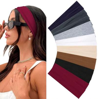16pcs/Set Women's Elastic Headbands, Non-Slip Soft Fabric Headbands, Women's Accessories, Neutral Nude & Solid Color Headbands Summer Hair Accessories Beach Vacay Hair Bands